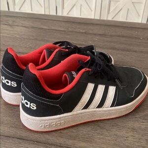 Adidas Kids Black Sneakers with Red Highlights